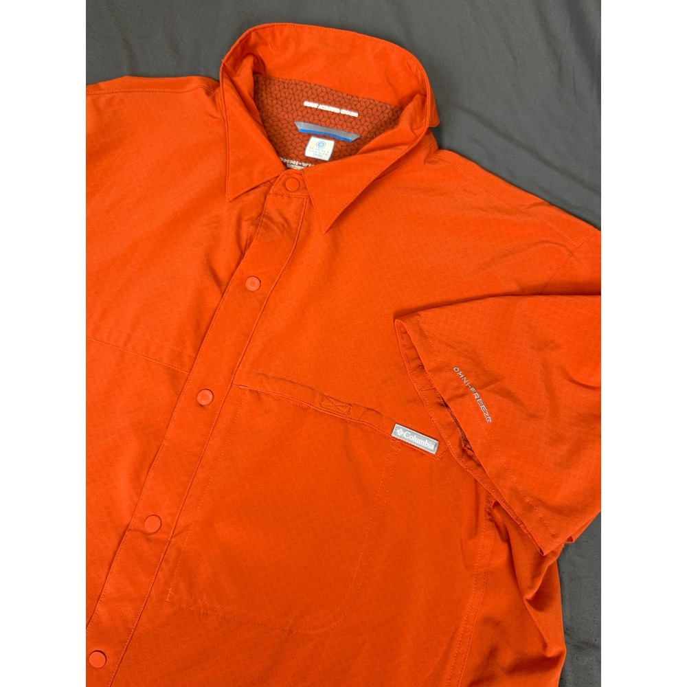 Columbia‎ Omni-Freeze Zero Shirt Mens Large Orange Short Sleeve AM1477 Hiking